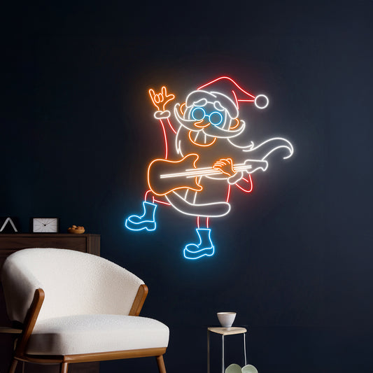 Santa Claus Plays Guitar Neon Sign