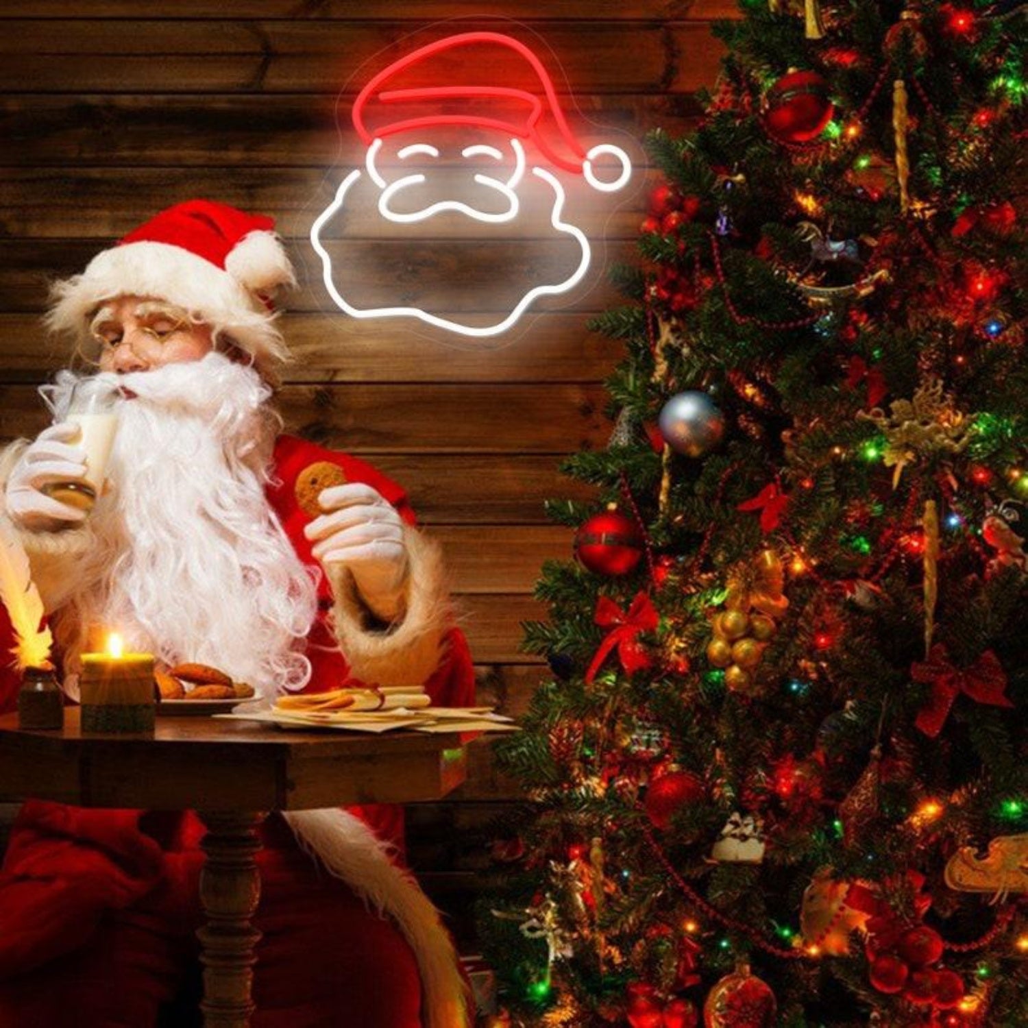 Santa Claus Red-White-Orange Face Led Neon Sign Christmas Home Bar Wall Decor | Shineneon