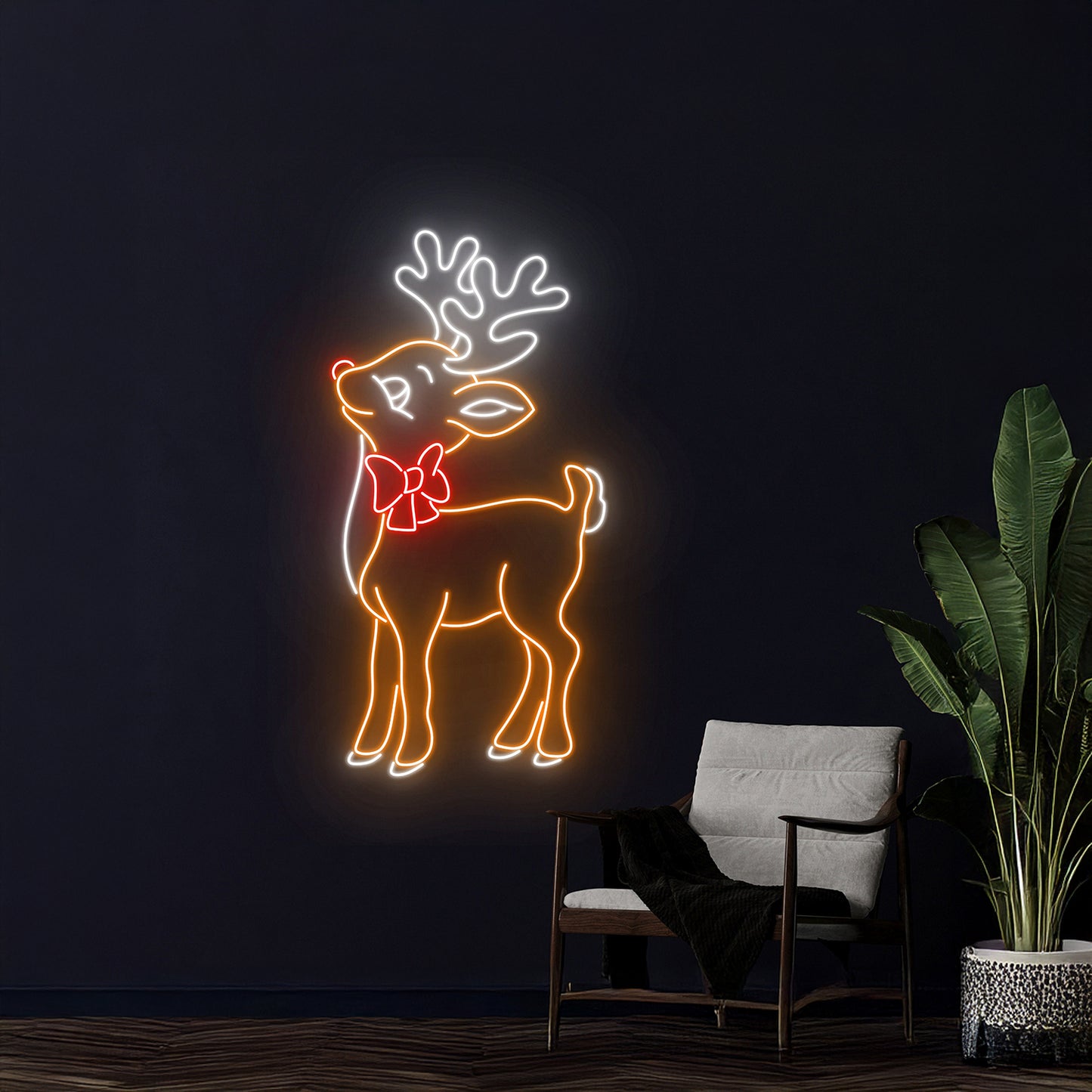 Santa Claus Reindeer Neon Light Happy Holiday Wall Art Decor