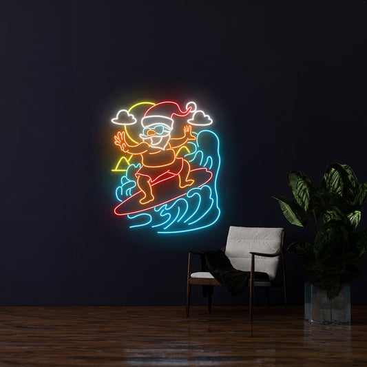 Santa Claus Surfing Neon Sign Santa Surfer Led Sign