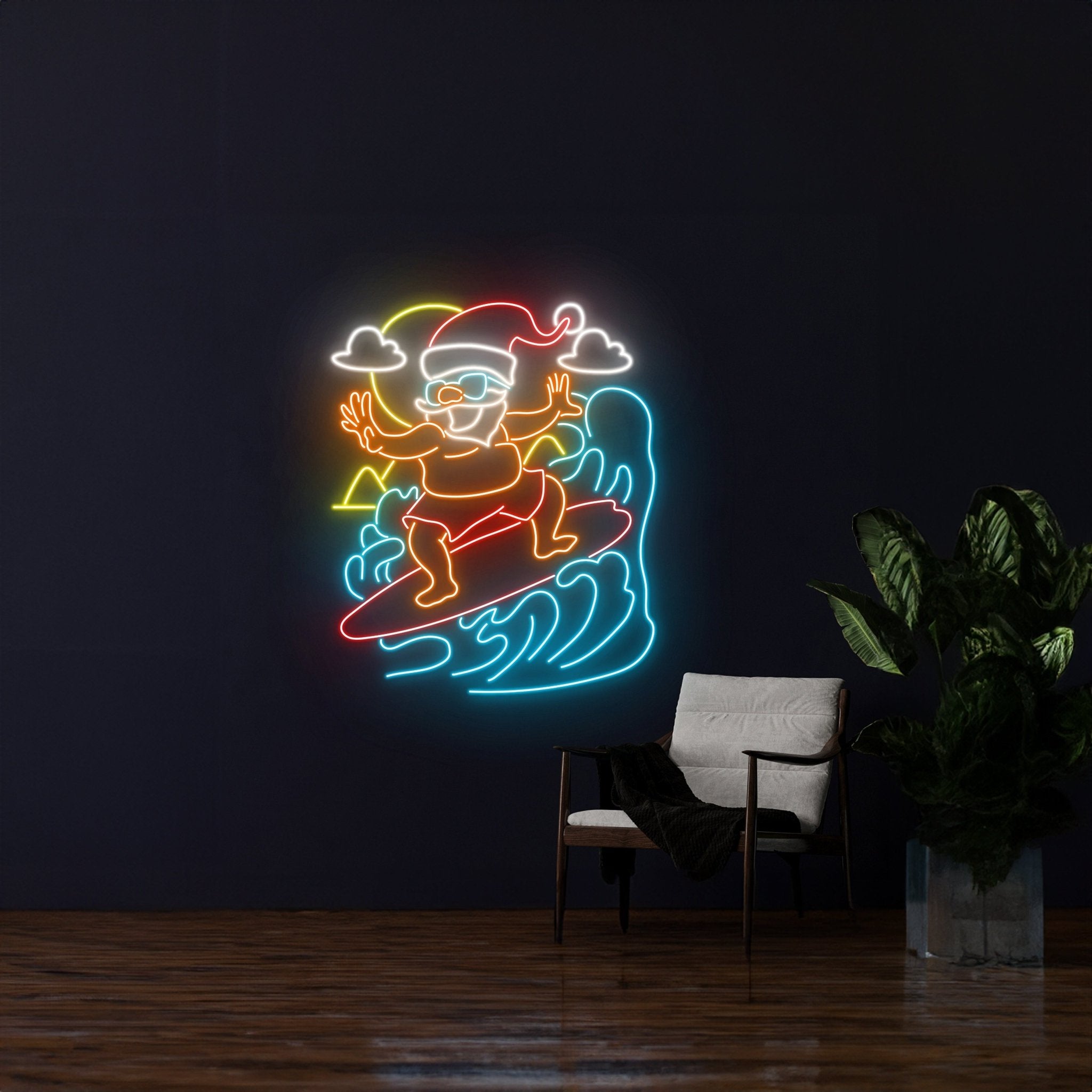Santa Claus Surfing Neon Sign Santa Surfer Led Sign - Shineneon