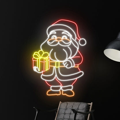 Santa Claus With Gift Led Neon Sign Santa Claus Christmas Led Sign | Shineneon