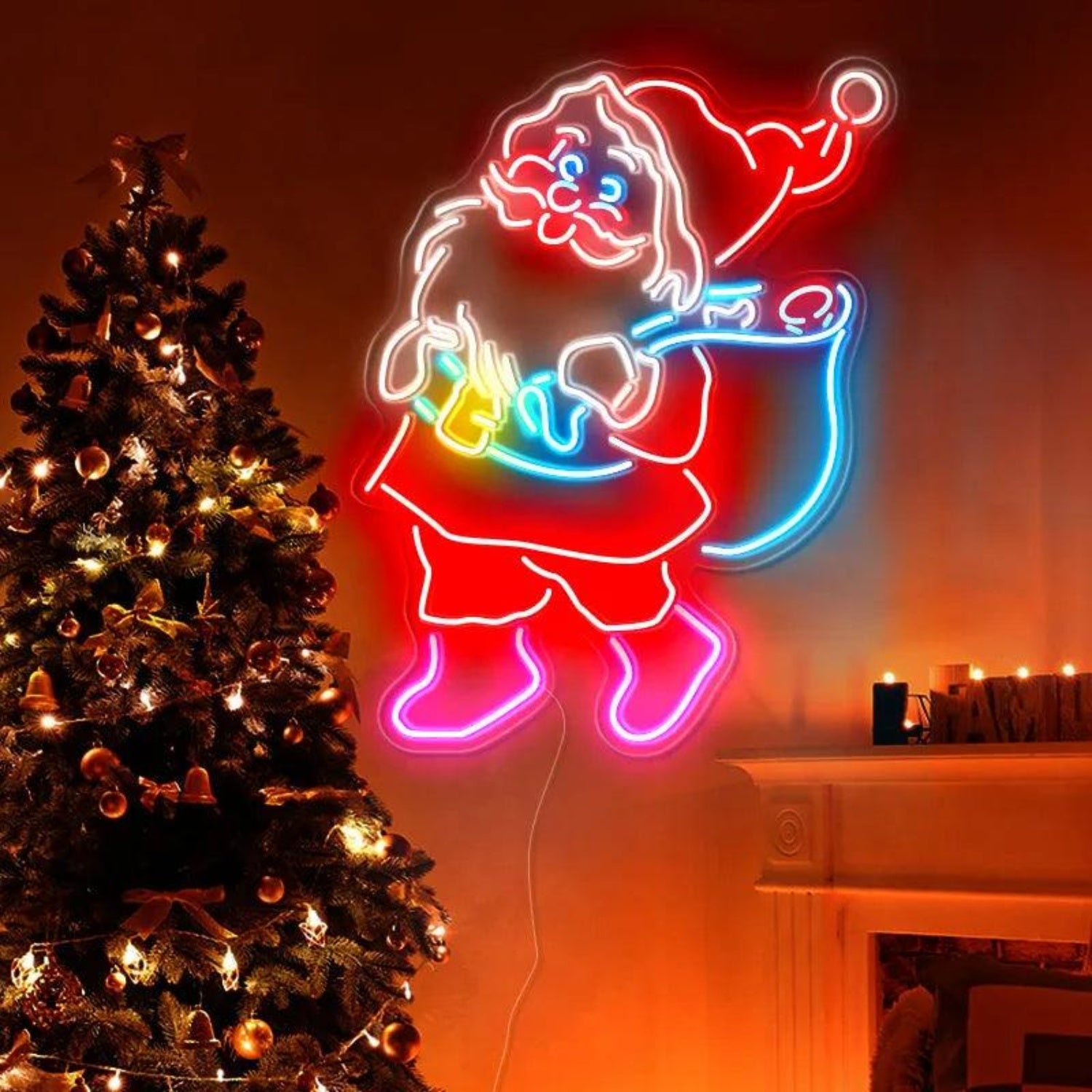 Santa Claus With Sack Multicolor Led Neon Sign For Indoor Christmas Decor | Shineneon