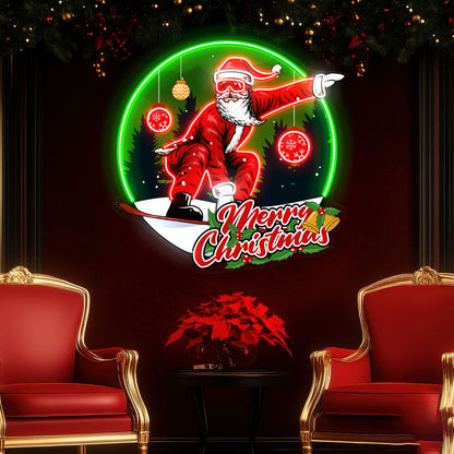 Santa Clause Snowboard Freestyle Christmas Acrylic Led Neon Sign | Shineneon