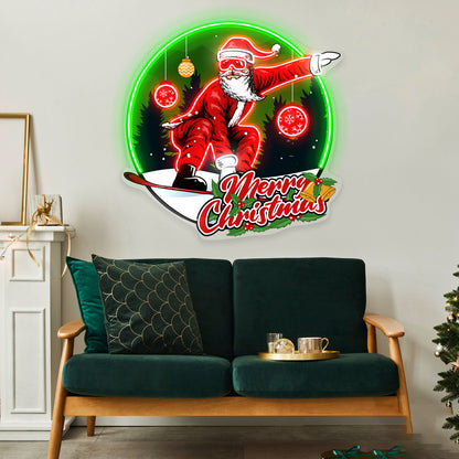 Santa Clause Snowboard Freestyle Christmas Acrylic Led Neon Sign | Shineneon