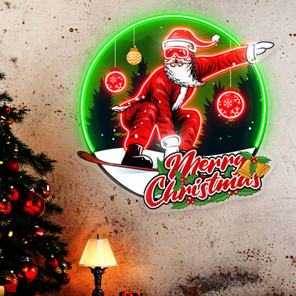 Santa Clause Snowboard Freestyle Christmas Acrylic Led Neon Sign | Shineneon