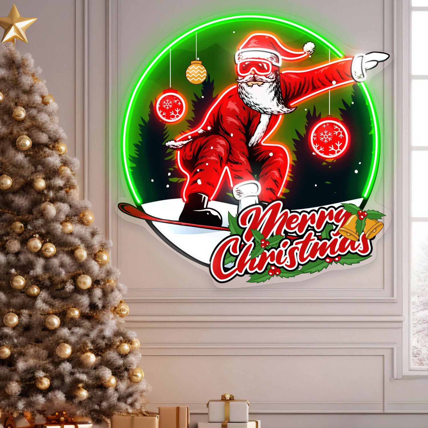 Santa Clause Snowboard Freestyle Christmas Acrylic Led Neon Sign | Shineneon