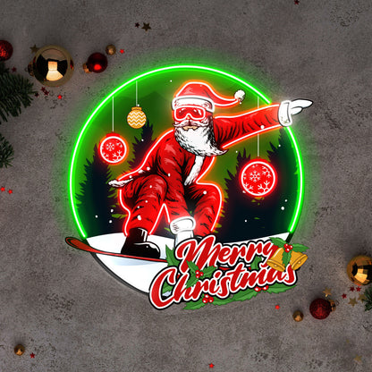 Santa Clause Snowboard Freestyle Christmas Acrylic Led Neon Sign | Shineneon