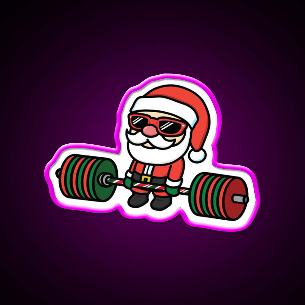 Santa Deadlift Gym Fitness Led Neon Sign Rgb Color - Neon sign mounted on wall in room