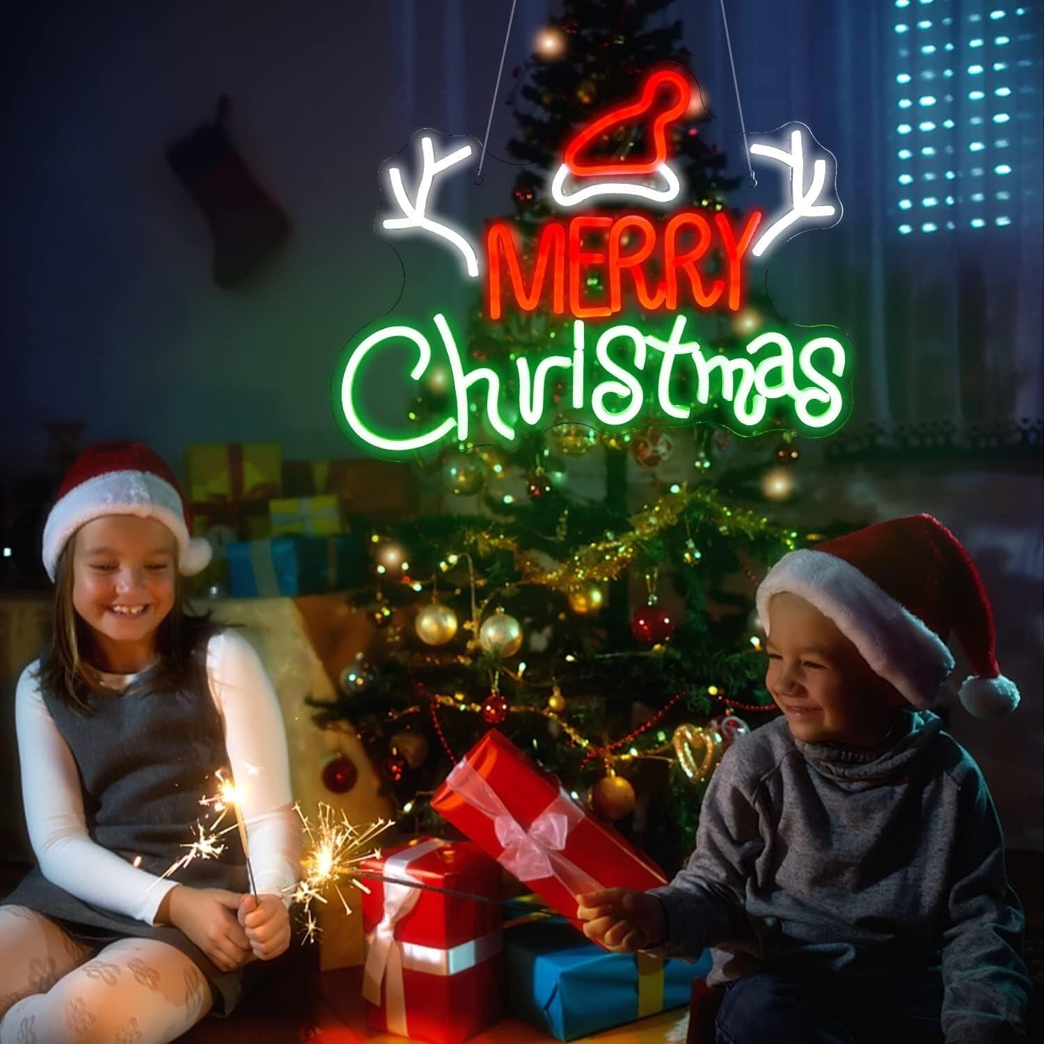 Santa Hat And Merry Christmas Neon Sign Holiday Cheer | Shineneon