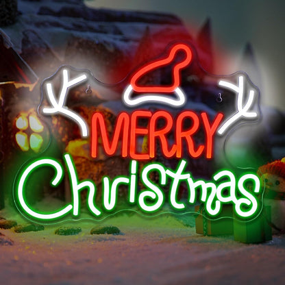 Santa Hat And Merry Christmas Neon Sign Holiday Cheer | Shineneon