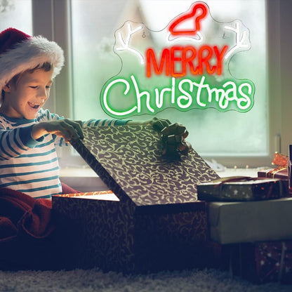 Santa Hat And Merry Christmas Neon Sign Holiday Cheer | Shineneon