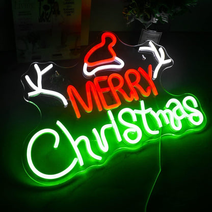 Santa Hat And Merry Christmas Neon Sign Holiday Cheer | Shineneon