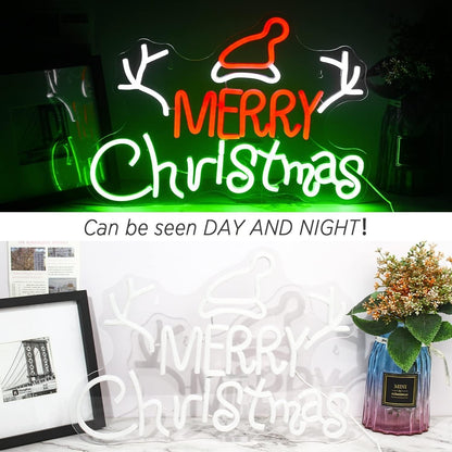 Santa Hat And Merry Christmas Neon Sign Holiday Cheer | Shineneon