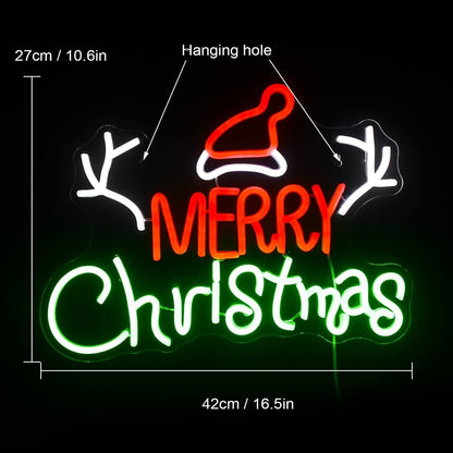Santa Hat And Merry Christmas Neon Sign Holiday Cheer | Shineneon