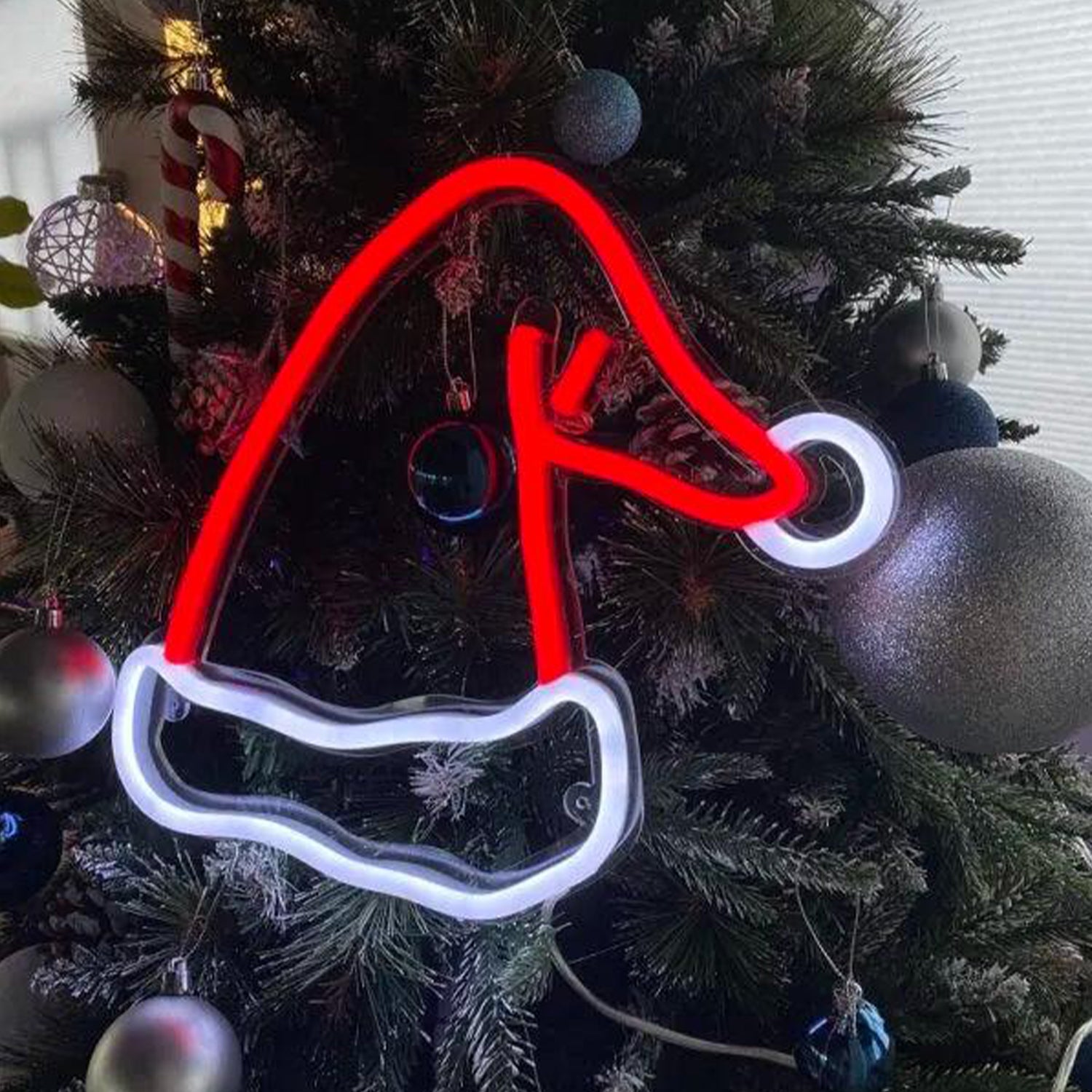 Santa Hat Red White Led Neon Sign Christmas Tree Decor | Shineneon
