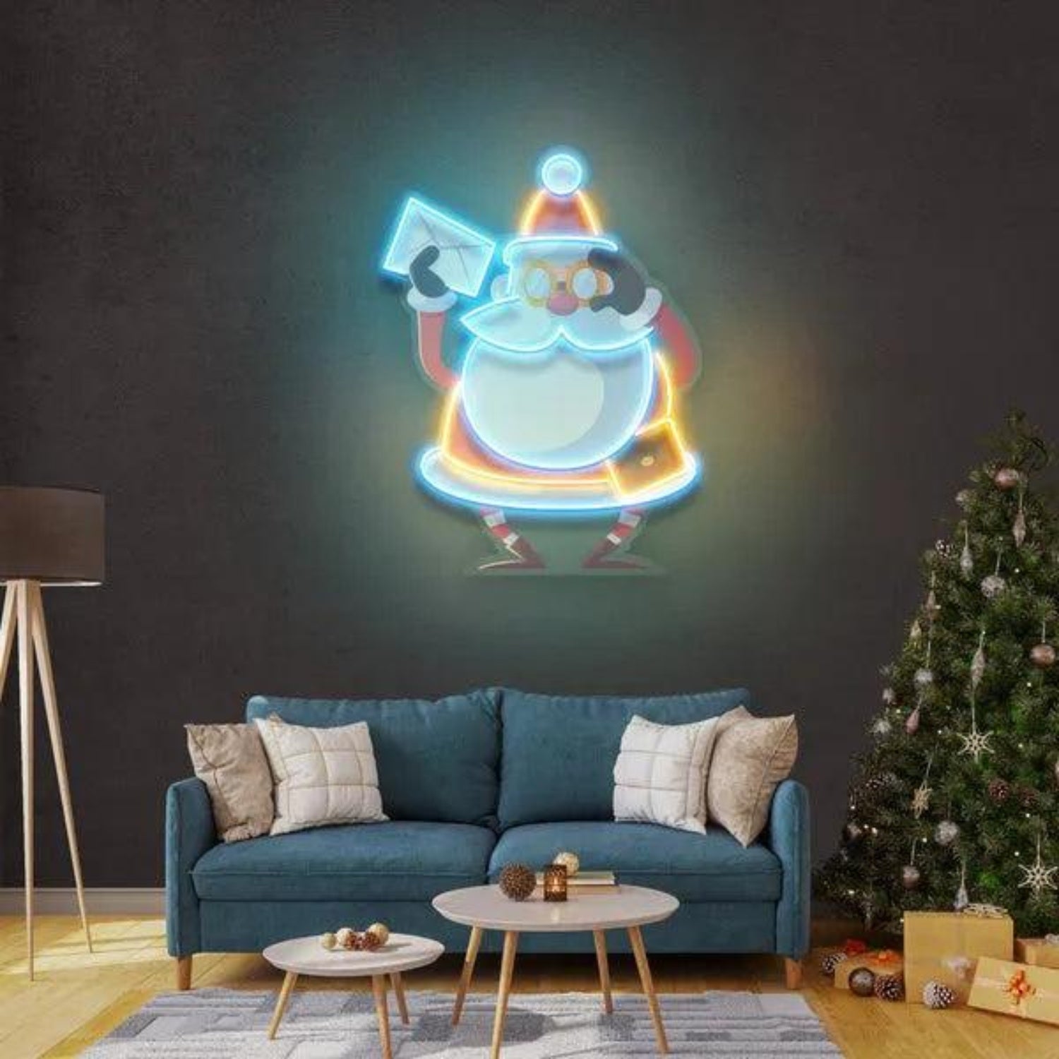 Santa Merry Christmas Blue-Orange-Red Led Neon Sign For Indoor Holiday Decor | Shineneon