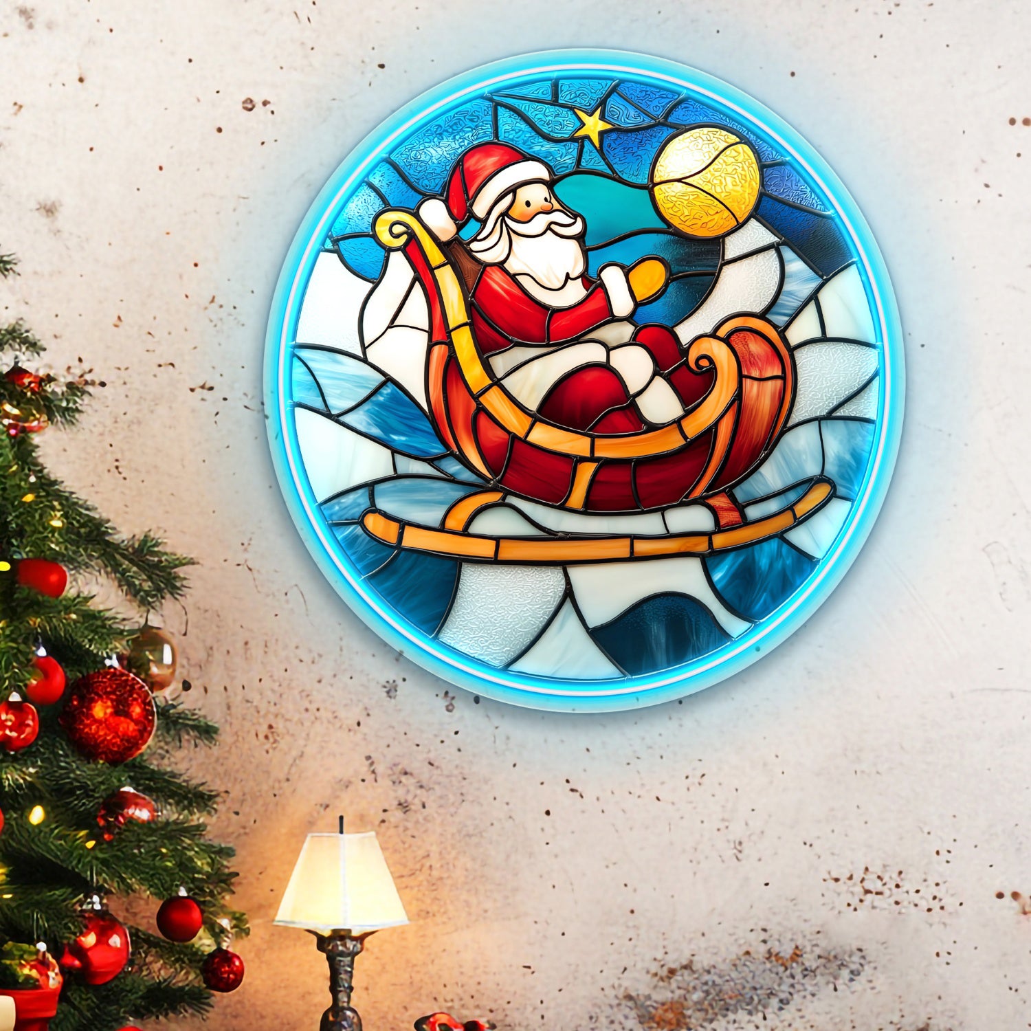 Santa on Sleigh Under Starry Night Acrylic Led Neon Sign | Shineneon