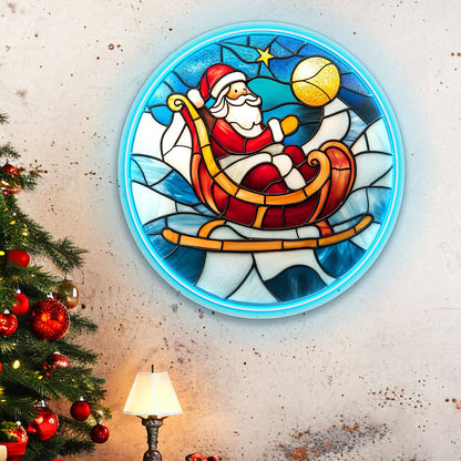 Santa on Sleigh Under Starry Night Acrylic Led Neon Sign | Shineneon
