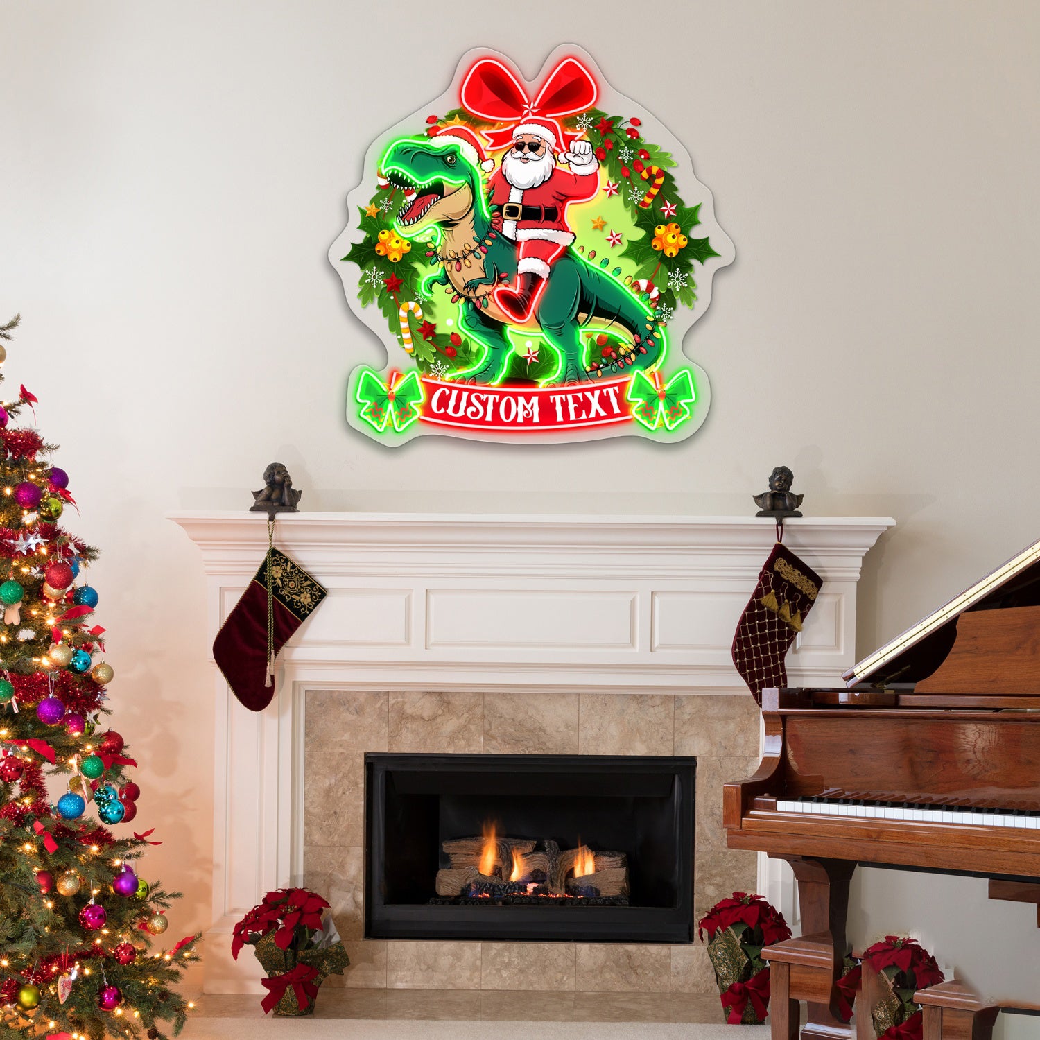 Santa Riding Dino Christmas Acrylic Led Neon Sign | Shineneon