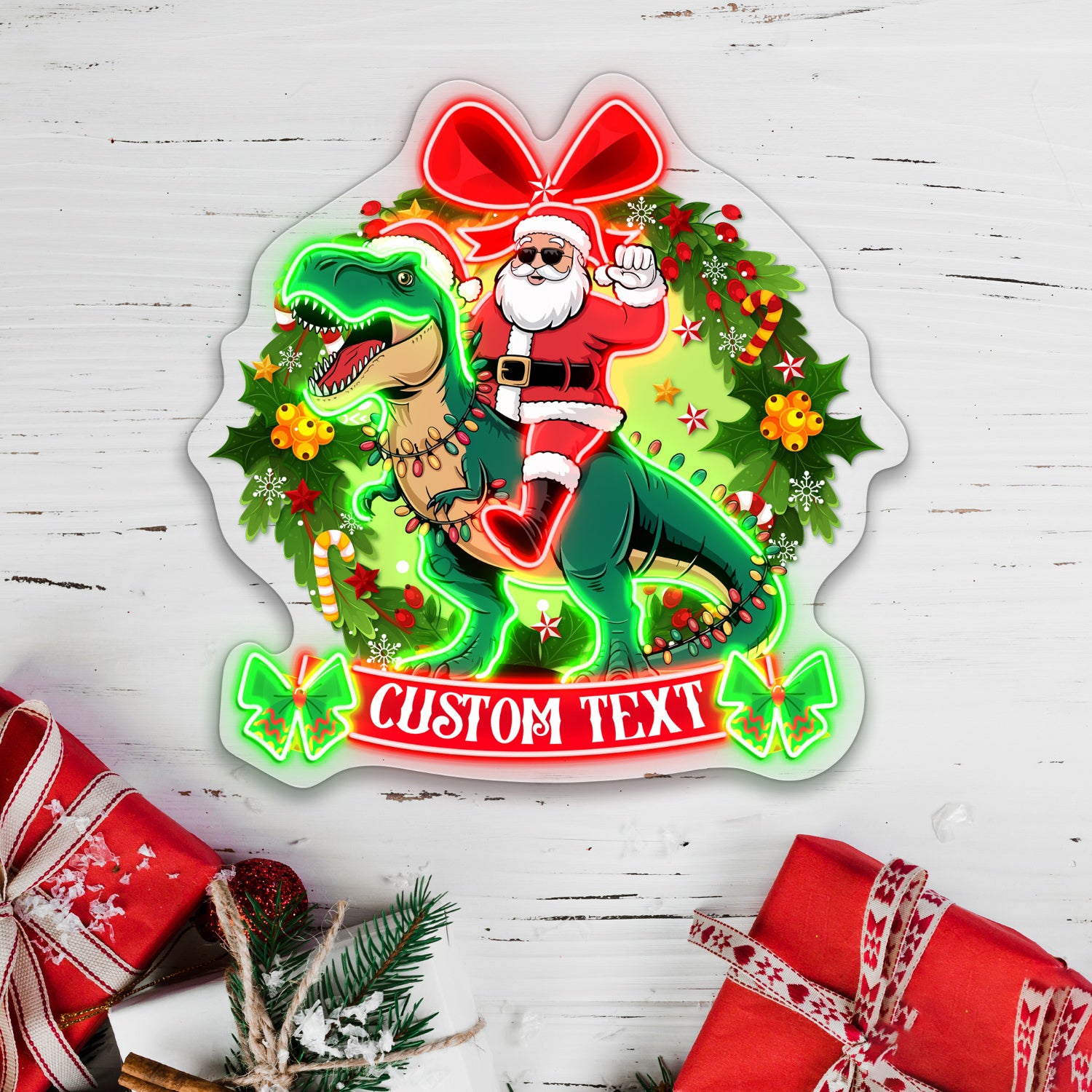 Santa Riding Dino Christmas Acrylic Led Neon Sign | Shineneon