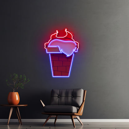 Santa Stuck In Chimney Christmas Led Neon Artwork For Sale