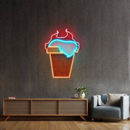 Santa Stuck In Chimney Christmas Led Neon Artwork For Sale