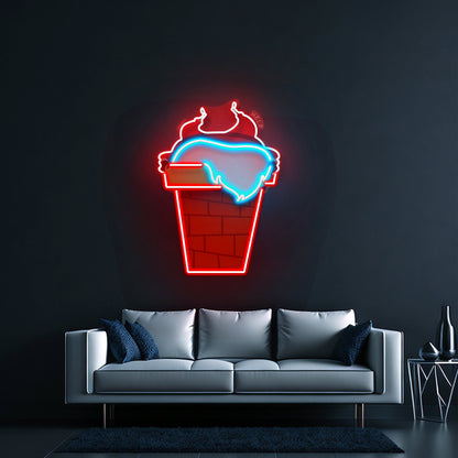 Santa Stuck In Chimney Christmas Led Neon Artwork For Sale