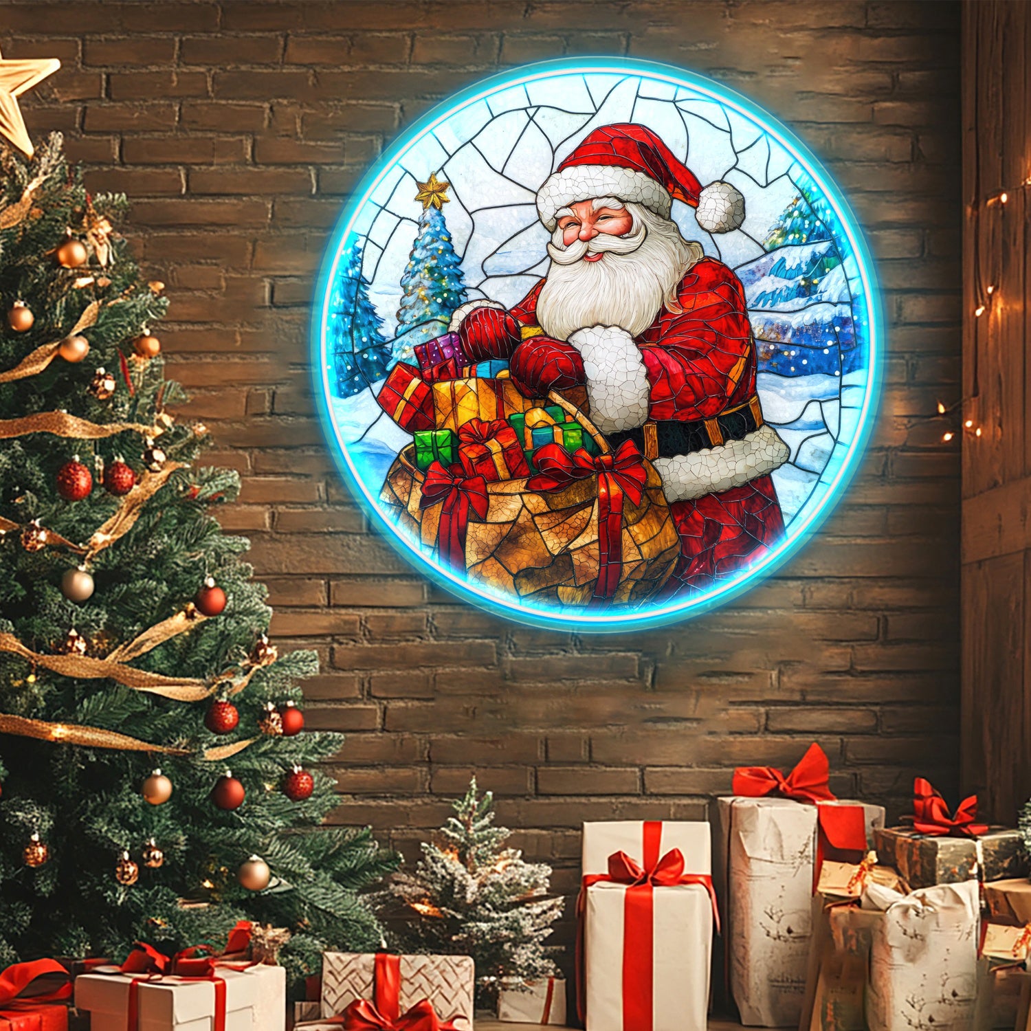 Santa with a Bag of Gifts Acrylic Led Neon Sign | Shineneon