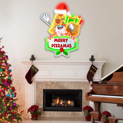 Santa with Pizza Slice Acrylic Led Neon Sign | Shineneon