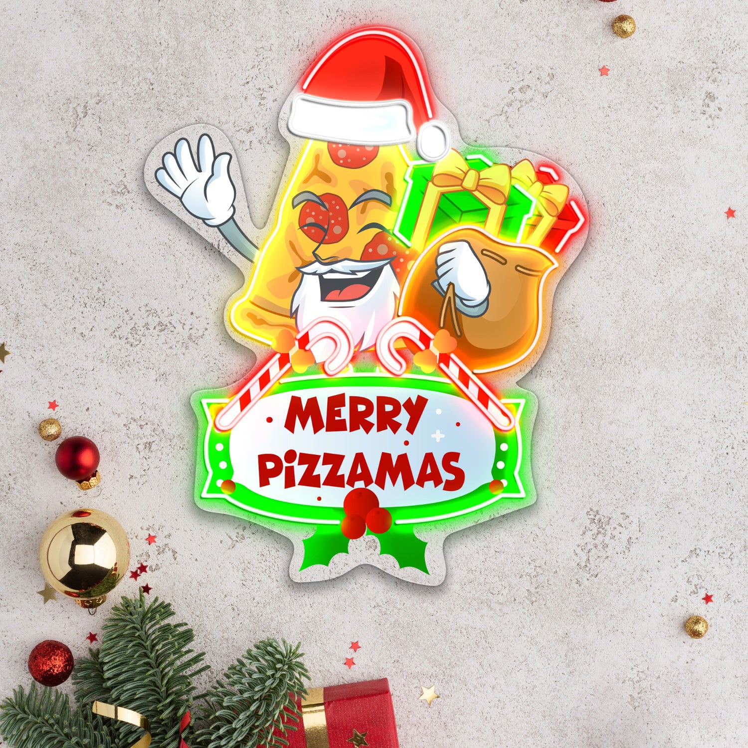 Santa with Pizza Slice Acrylic Led Neon Sign | Shineneon