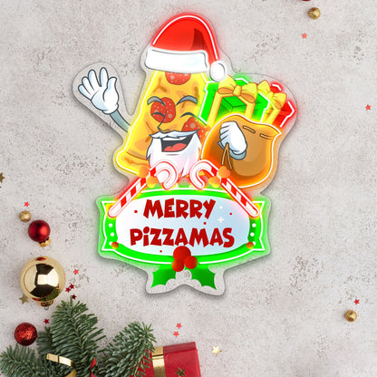 Santa with Pizza Slice Acrylic Led Neon Sign | Shineneon