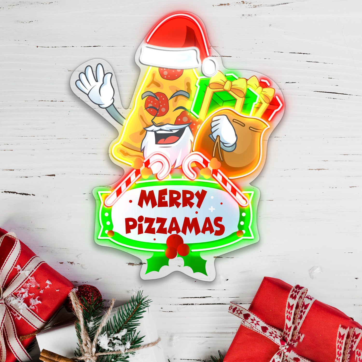 Santa with Pizza Slice Acrylic Led Neon Sign | Shineneon