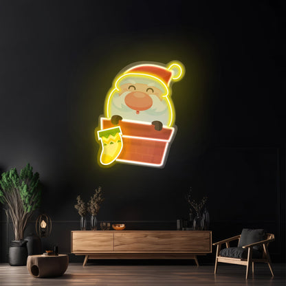 Santa With Sock Christmas Led Neon Acrylic Artwork For Sale - Shineneon