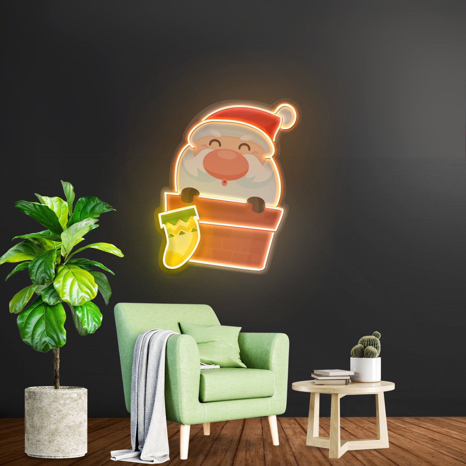 Santa With Sock Christmas Led Neon Acrylic Artwork For Sale - Shineneon