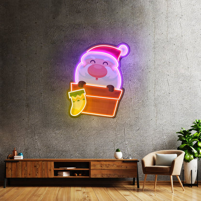Santa With Sock Christmas Led Neon Acrylic Artwork For Sale - Shineneon