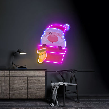 Santa With Sock Christmas Led Neon Acrylic Artwork For Sale - Shineneon