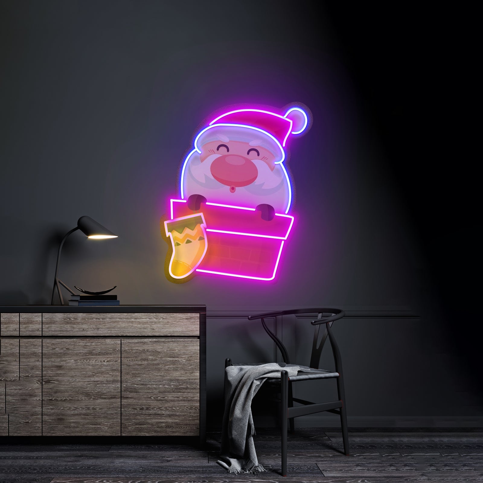 Santa With Sock Christmas Led Neon Acrylic Artwork For Sale