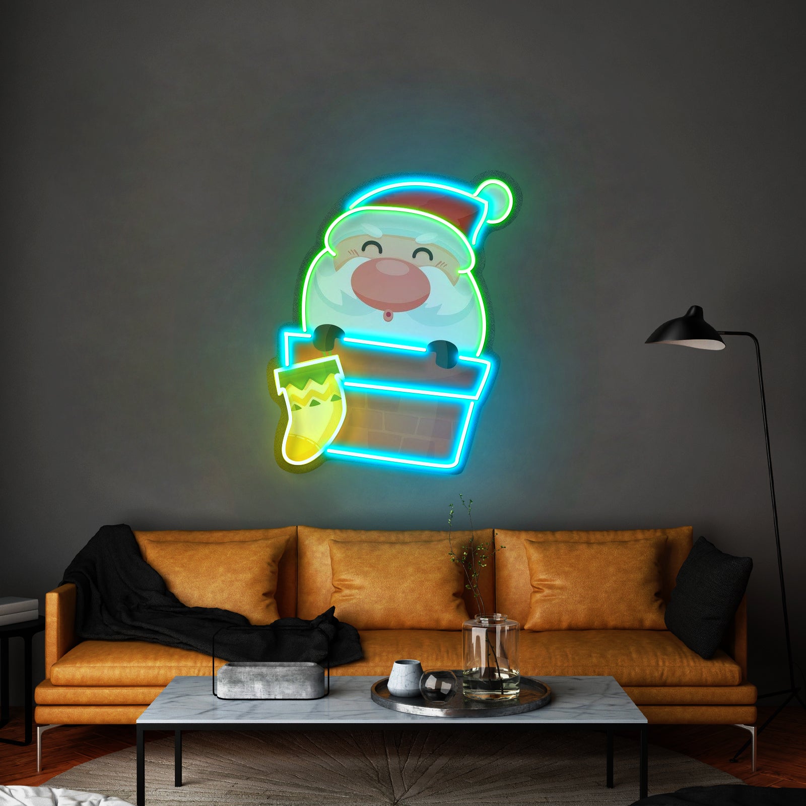 Santa With Sock Christmas Led Neon Acrylic Artwork For Sale