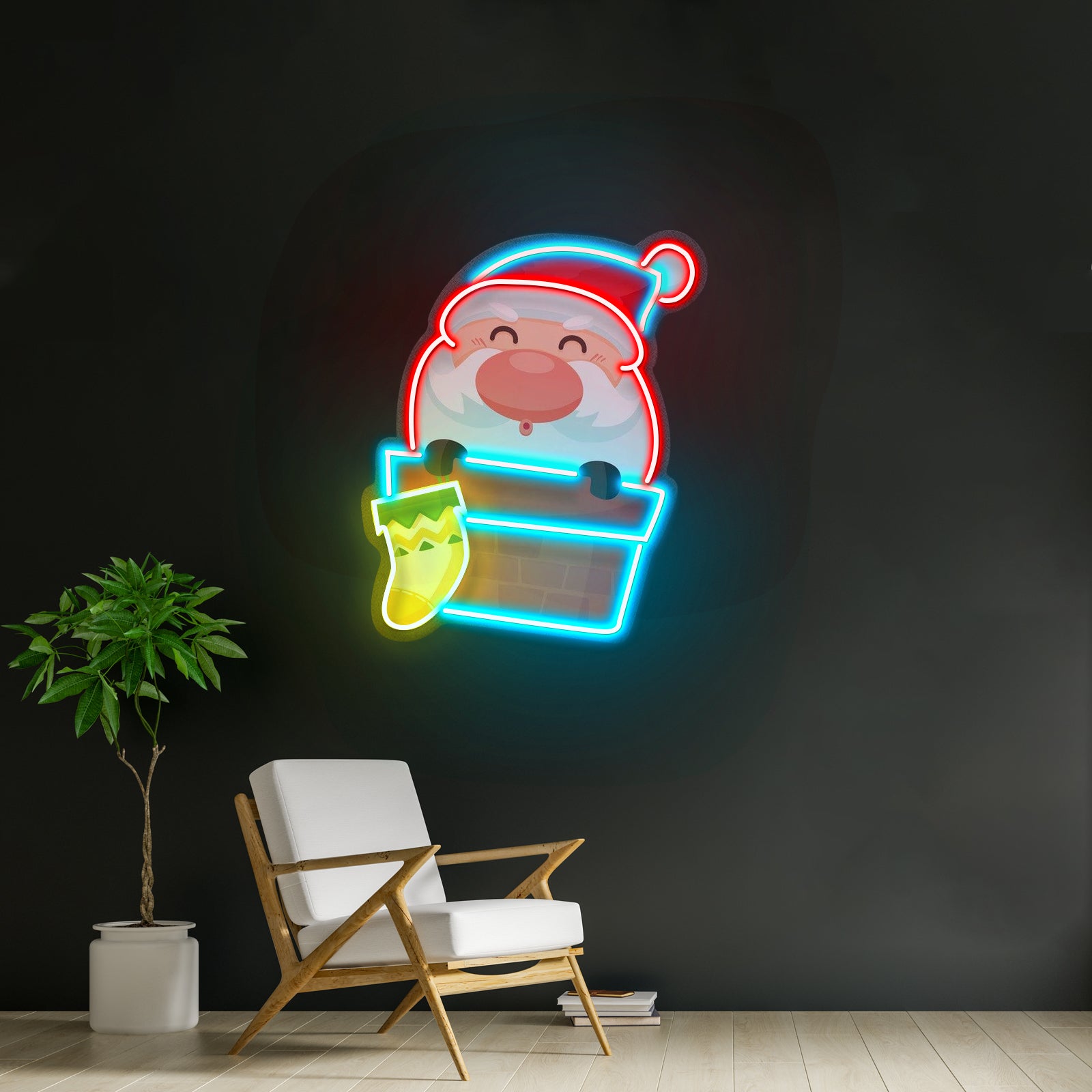 Santa With Sock Christmas Led Neon Acrylic Artwork For Sale