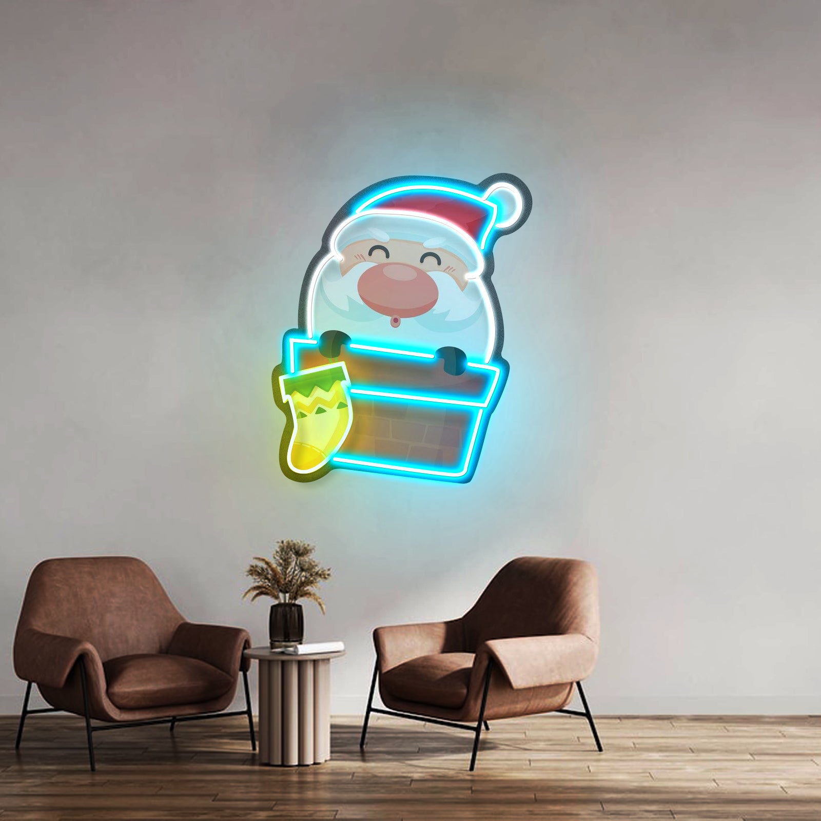 Santa With Sock Christmas Led Neon Acrylic Artwork For Sale