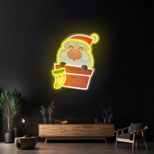 Santa With Sock Christmas Led Neon Acrylic Artwork For Sale