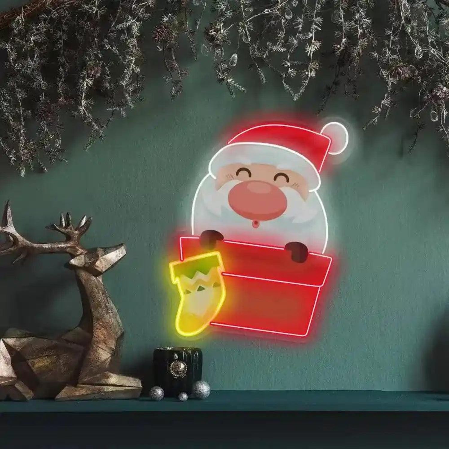 Santa With Sock Led Neon Sign For Indoor Christmas Decor | Shineneon