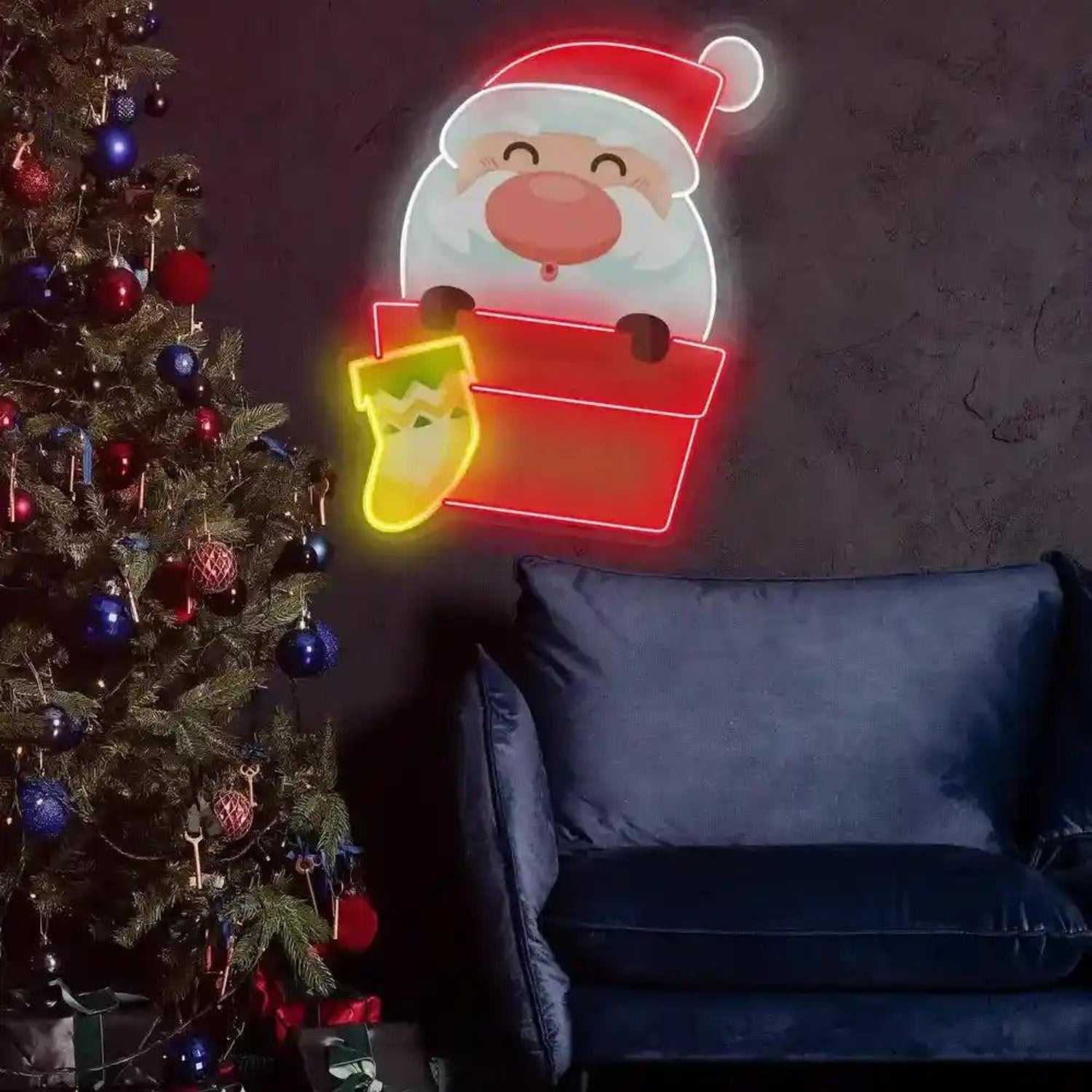 Santa With Sock Led Neon Sign For Indoor Christmas Decor | Shineneon