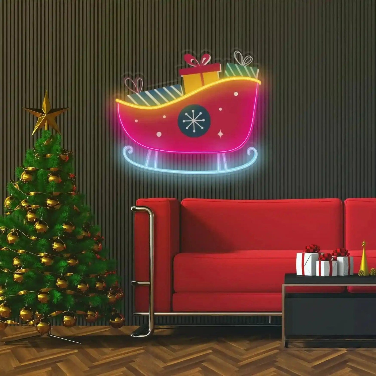 Santas Pink Sleigh With Colorful Gifts Led Neon Sign For Christmas Decor | Shineneon