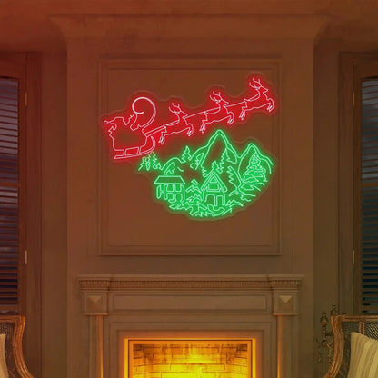 Santas Sleigh Ride Red Green Christmas Led Neon Sign For Indoor Holiday Decor | Shineneon