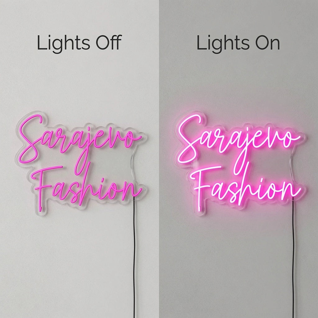Sarajevo Fashion LED Neon Sign - 06 Day Night Comparison