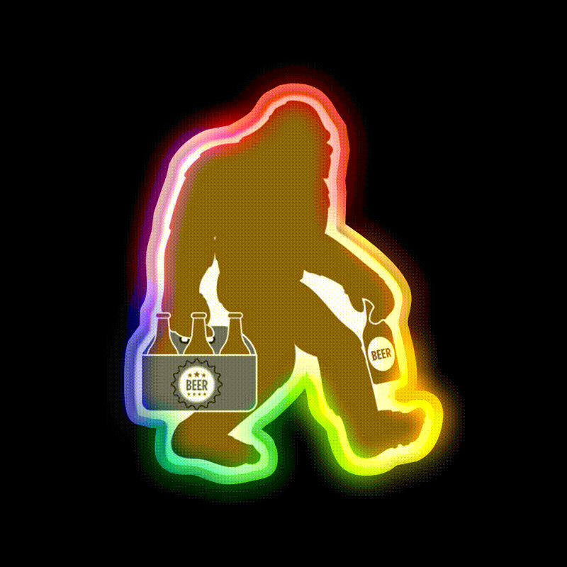 Sasquatch With Beer T Beer Bar Decor Led Neon Sign Rgb Color - LED neon sign close-up detail