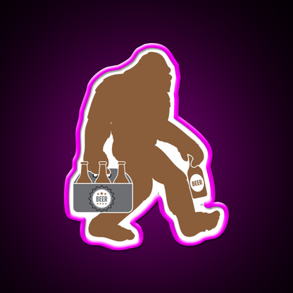 Sasquatch With Beer T Beer Bar Decor Led Neon Sign Rgb Color - Neon sign mounted on wall in room