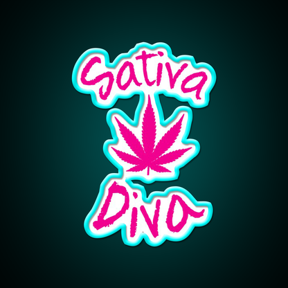 Sativa Diva Stoner Chick Hemp Inspired Green Leaf Led Neon Sign Rgb Color